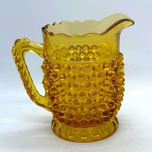 Vintage Pressed Glass Hobnail Creamer. Amber.